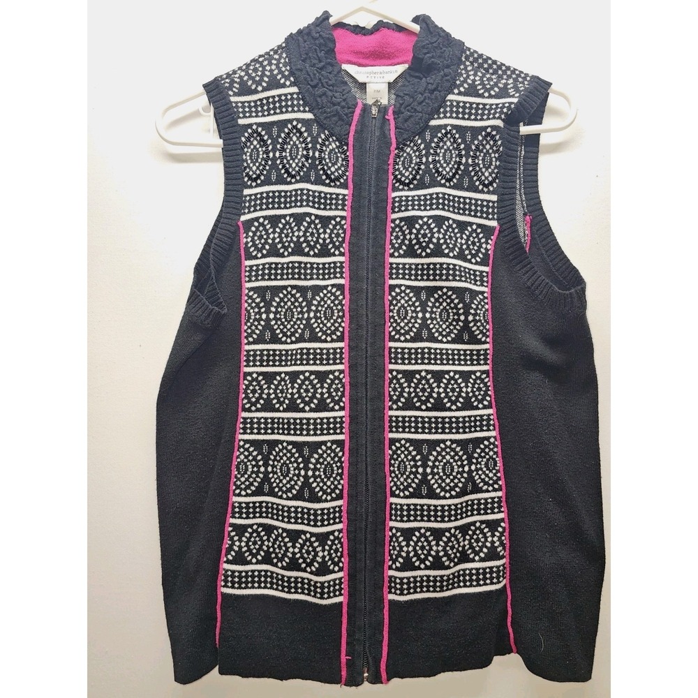 VTG Y2K Christopher & Banks Knit Sweater Vest Womens PM Fair Isle Geometric Zip